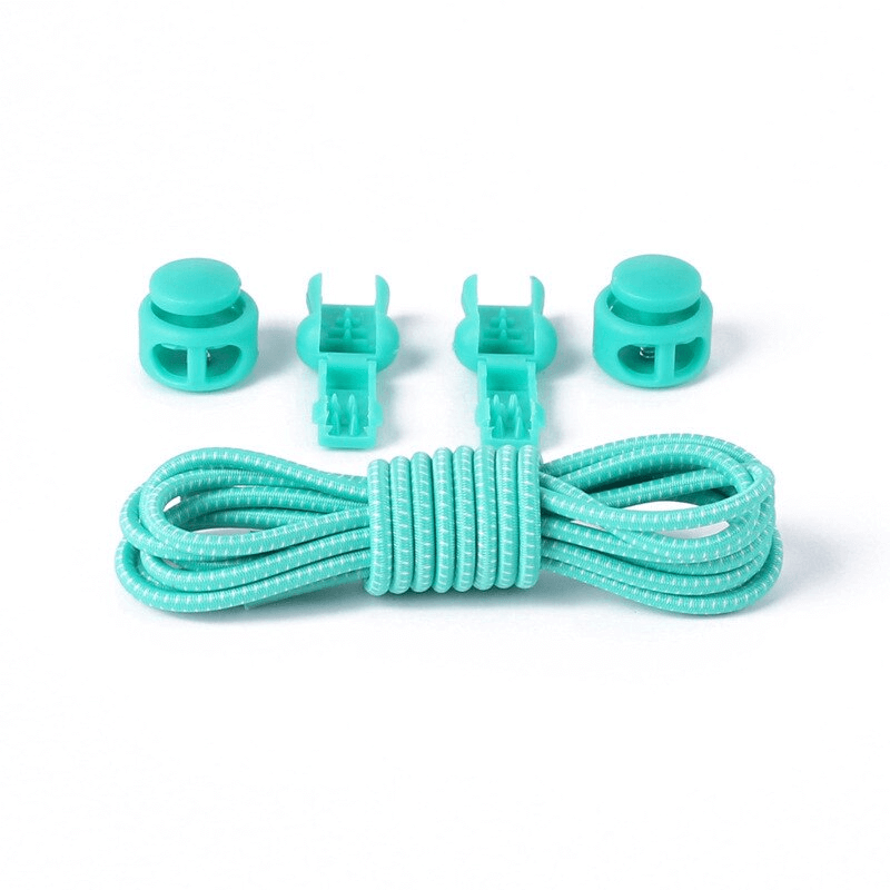 Mint green elastic shoe laces with spring buckles and clips, ideal for sports shoes and no-tie convenience, model SF1127.
